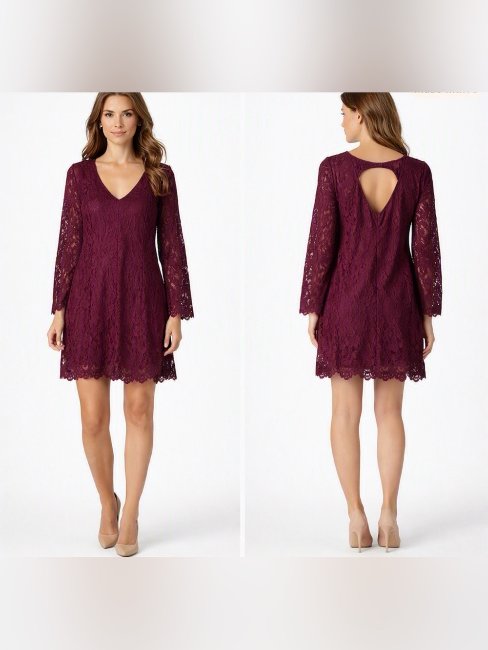 Francesca’s Miami Womens Bell Sleeve Lace Mini Dress in Deep Burgundy Sz XS